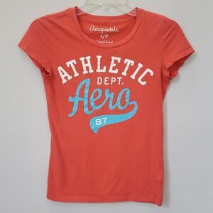 Y2k Aeropostale Top Womens S Orange Turquoise Athletic Cut Cap Sleeve Shirt